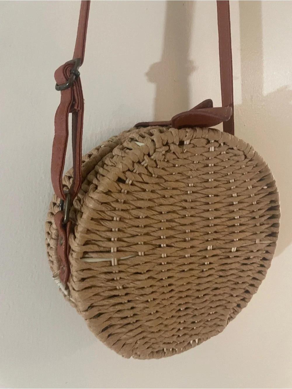 Round Woven Straw Crossbody Bag | Boho Summer Rattan Purse + Ice Cream Charm